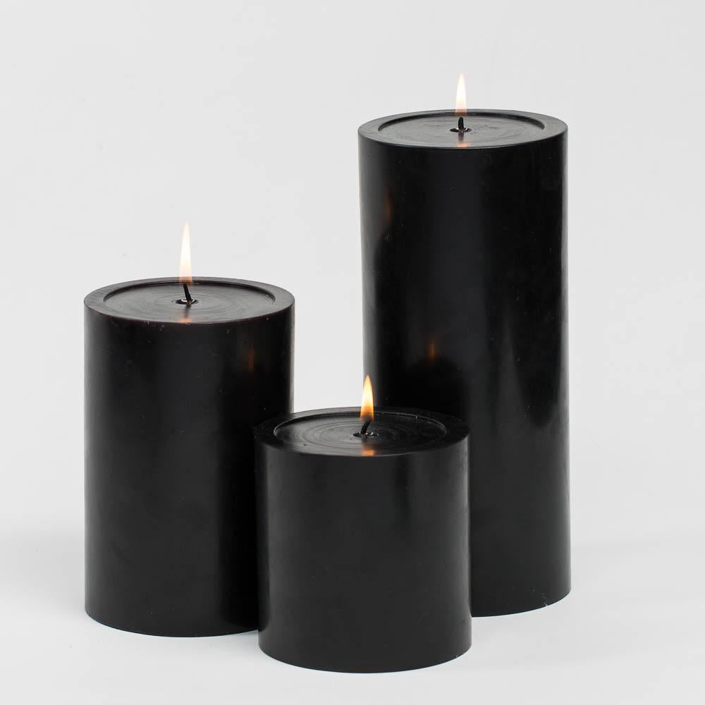 Richland Pillar Candles 4 x4", 4"x6" & 4"x9 Black Set of 18