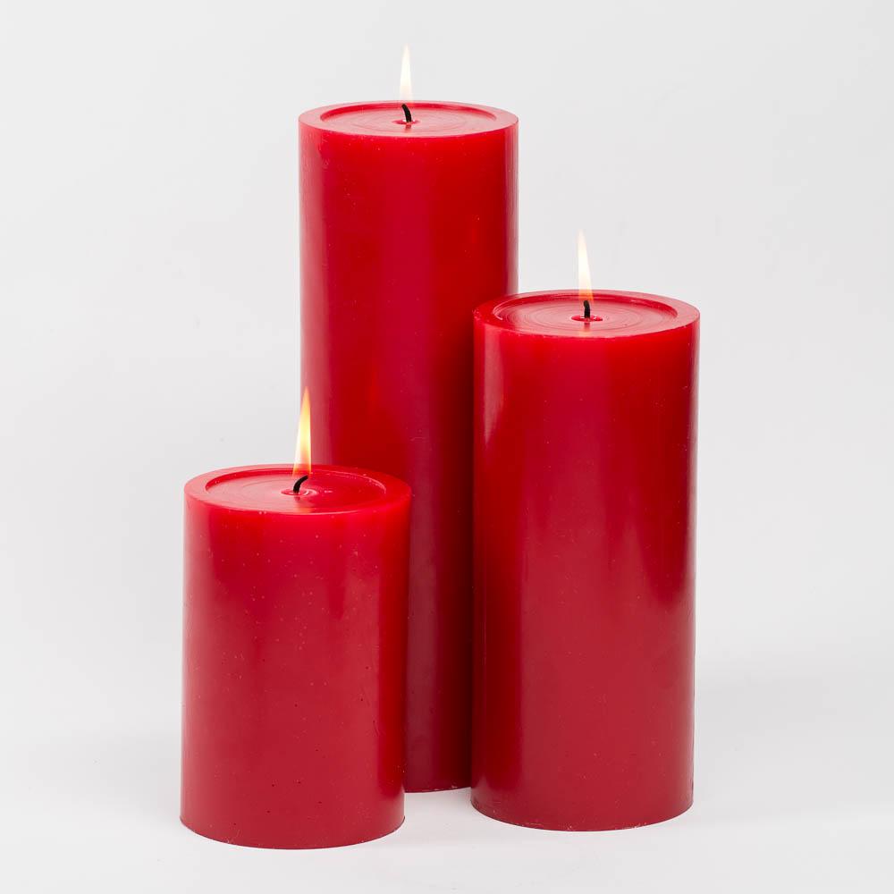 Richland Pillar Candles 4"x6", 4"x9" & 4"x12" Red Set of 3