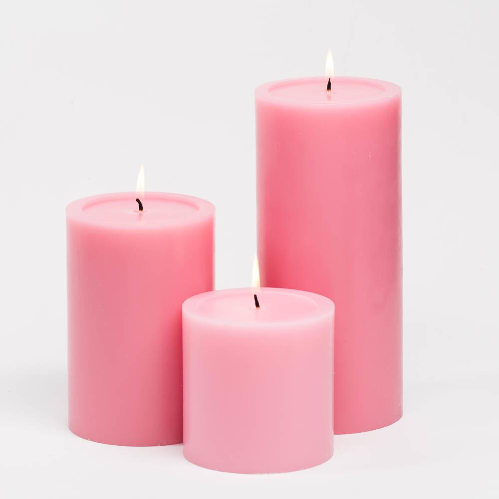 Richland Pillar Candles 4 x4", 4"x6" & 4"x9 Pink Set of 3