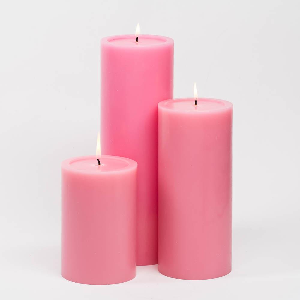 Richland Pillar Candles 4"x6", 4"x9" & 4"x12" Pink Set of 3