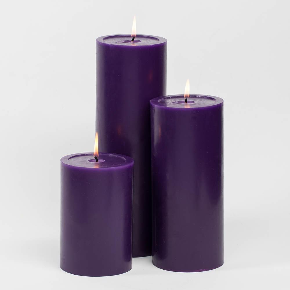 Richland Pillar Candles 4"x6", 4"x9" & 4"x12" Purple Set of 3