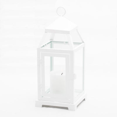 Richland White Contemporary Metal Lantern with Clear Glass - Small