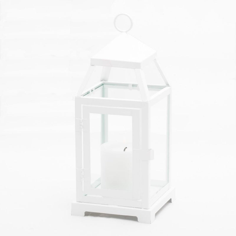 richland white contemporary metal lantern with clear glasses smallRichland White Contemporary Metal Lantern with Clear Glasses - Small - thumbnail number 1
