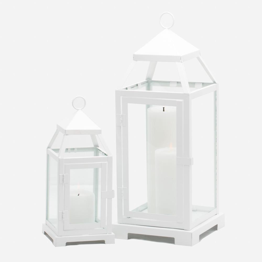 Richland White Contemporary Metal Lantern with Clear Glasses - Small