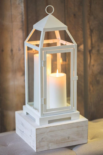Richland White Contemporary Metal Lantern with Clear Glasses - Large