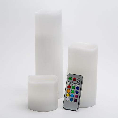 Richland Flameless LED Remote Control Wavy Top Pillar Candle White 3"x3", 3"x6", 3"x9" Set of 18