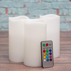 Richland Flameless LED Remote Control Wavy Top Pillar Candle White 3"x6" Set of 3