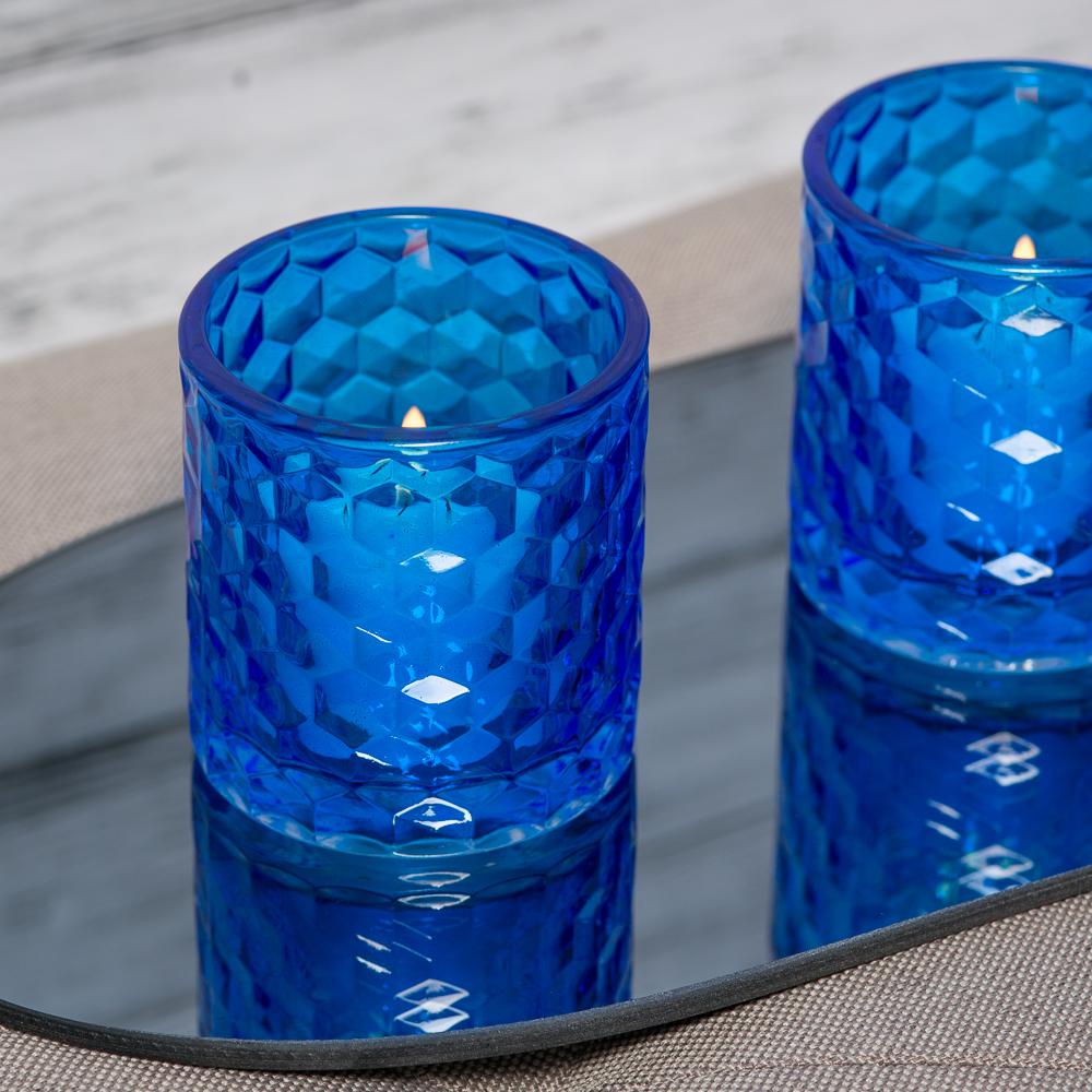 richland blue chunky honeycomb glass votive tealight holder set of 48