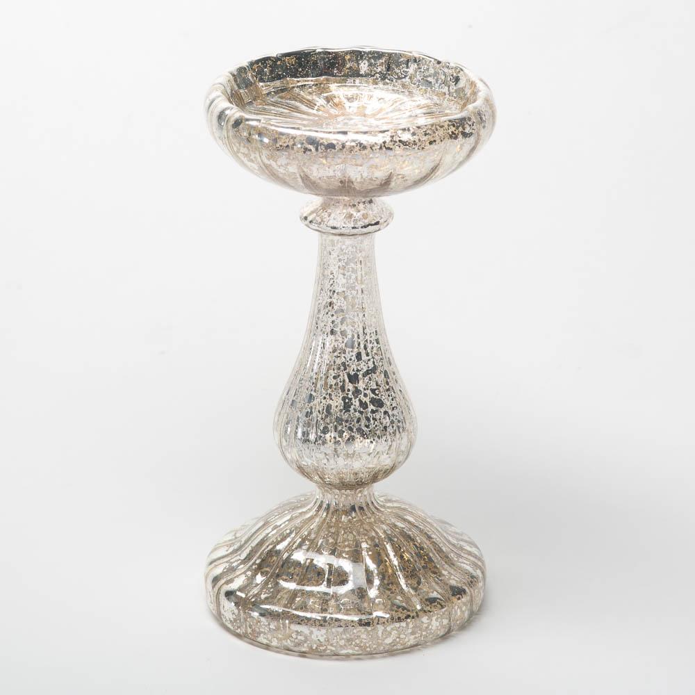 Richland 8.5" Ribbed Unique Mercury Glass Pillar Candle Holder