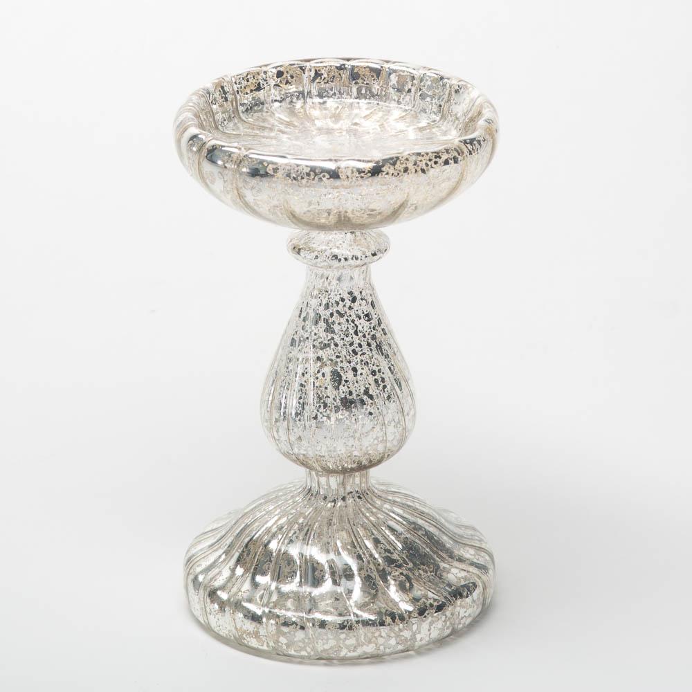 Richland 7" Ribbed Unique Mercury Glass Pillar Candle Holder