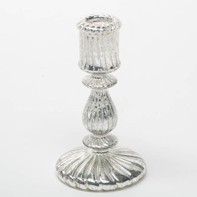 Richland Ribbed Unique Mercury Glass Taper Candle Holder 7"