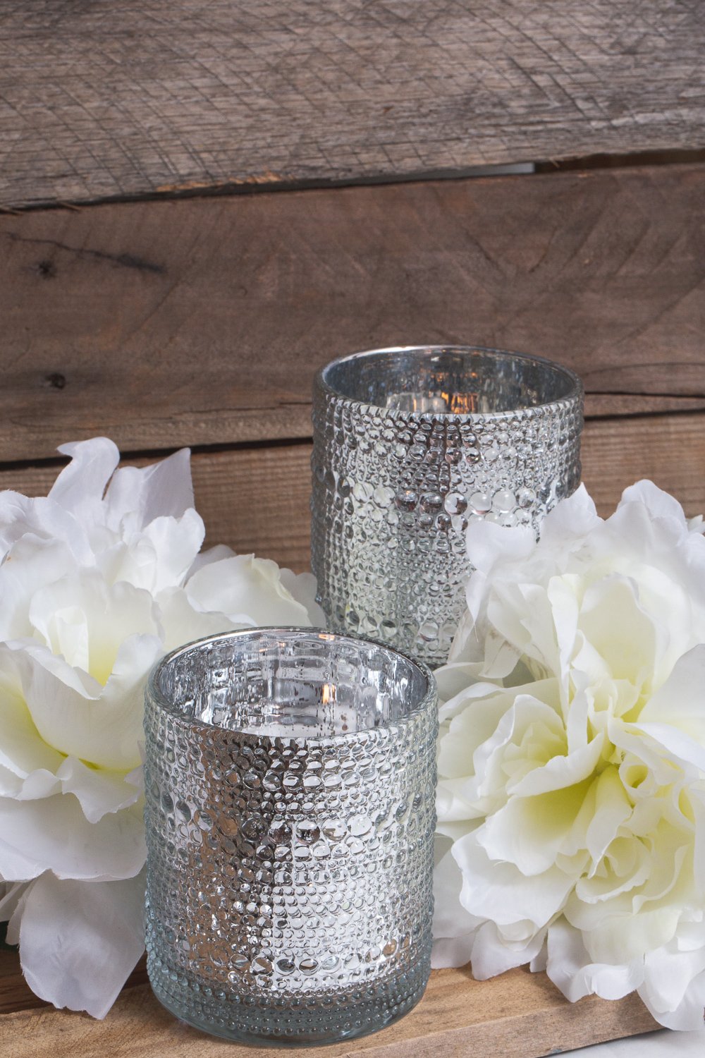 richland mercury candle holder pearly silver small set of 36