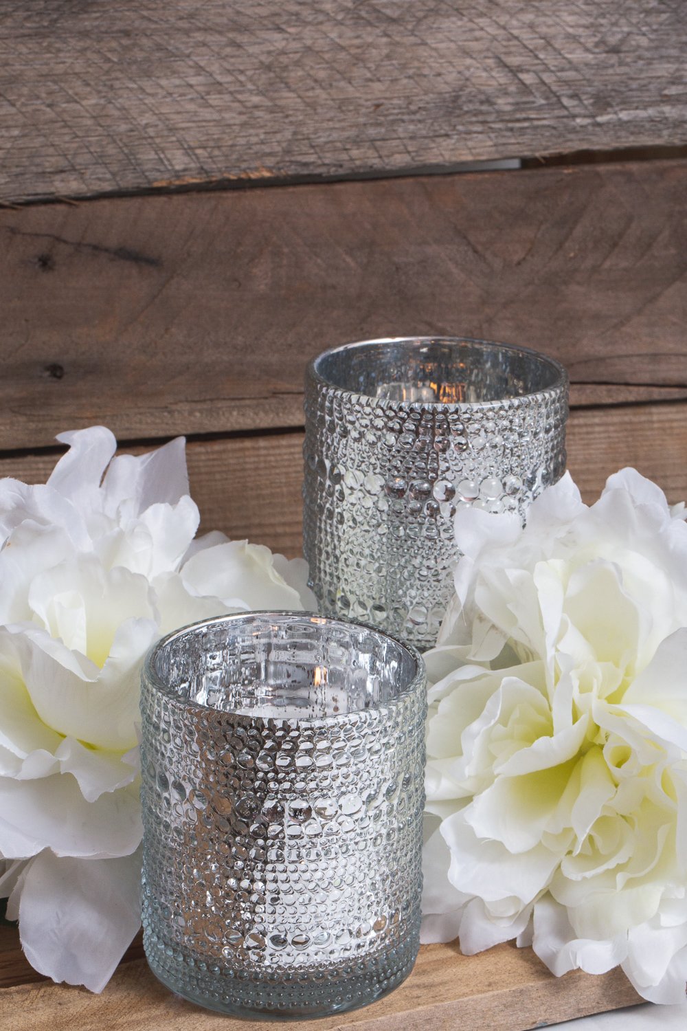 Richland Mercury Candle Holder Pearly Silver Large Set of 6