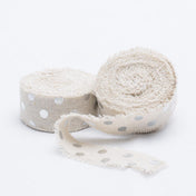 richland ribbon linen fringed edge 1 x 5 yards with silver dots set of 12 - thumbnail number 1