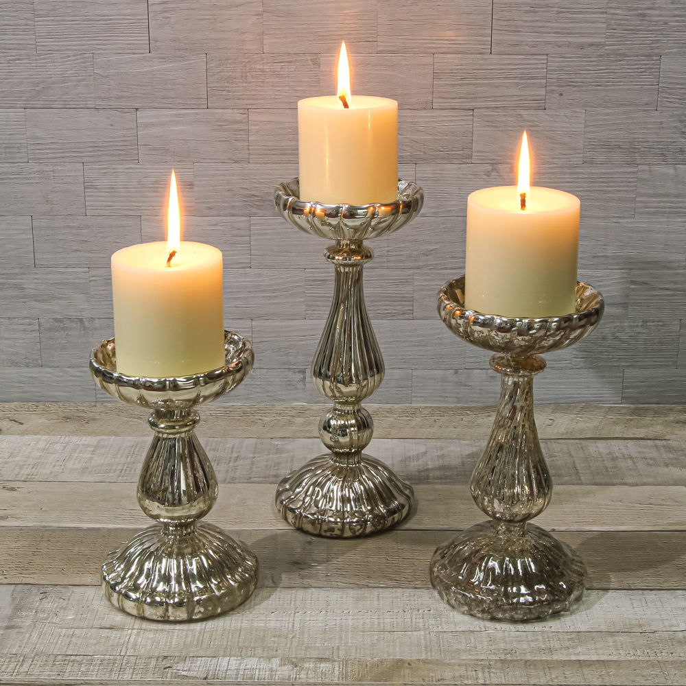 Richland 10 Ribbed Unique Mercury Glass Pillar Candle Holder - Quick  Candles