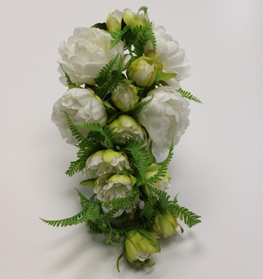 Richland Peony and Fern Cascading Bouquet White 9.5 inch