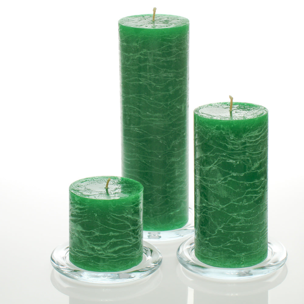 Richland Rustic Pillar Candle 3" x "3, 3" x 6" & 3"x 9" Dark Green Set of 3