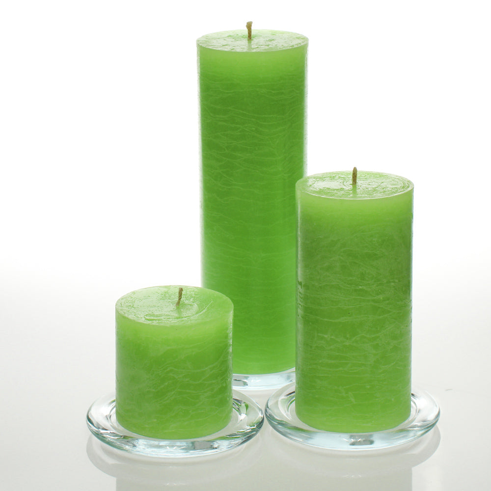 Richland Rustic Pillar Candle 3" x "3, 3" x 6" & 3"x 9" Green Set of 36