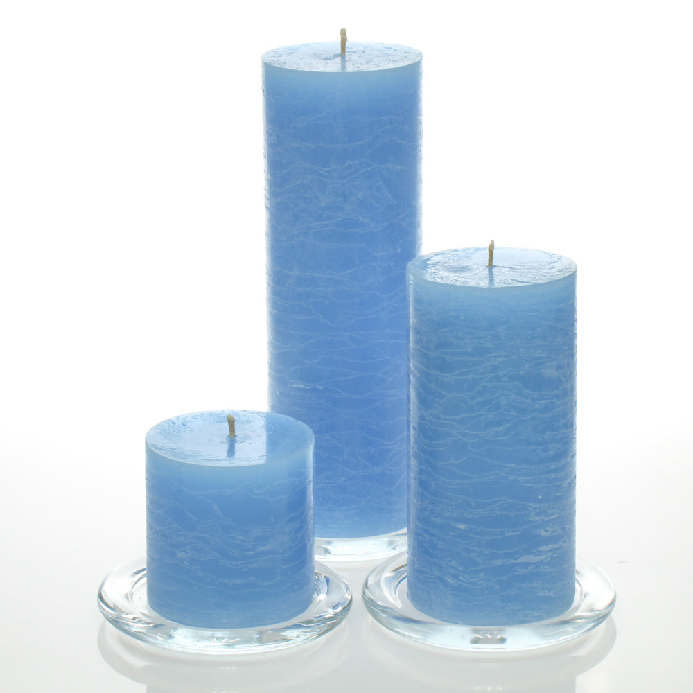 Richland Rustic Pillar Candle 3" x "3, 3" x 6" & 3"x 9" Light Blue Set of 36