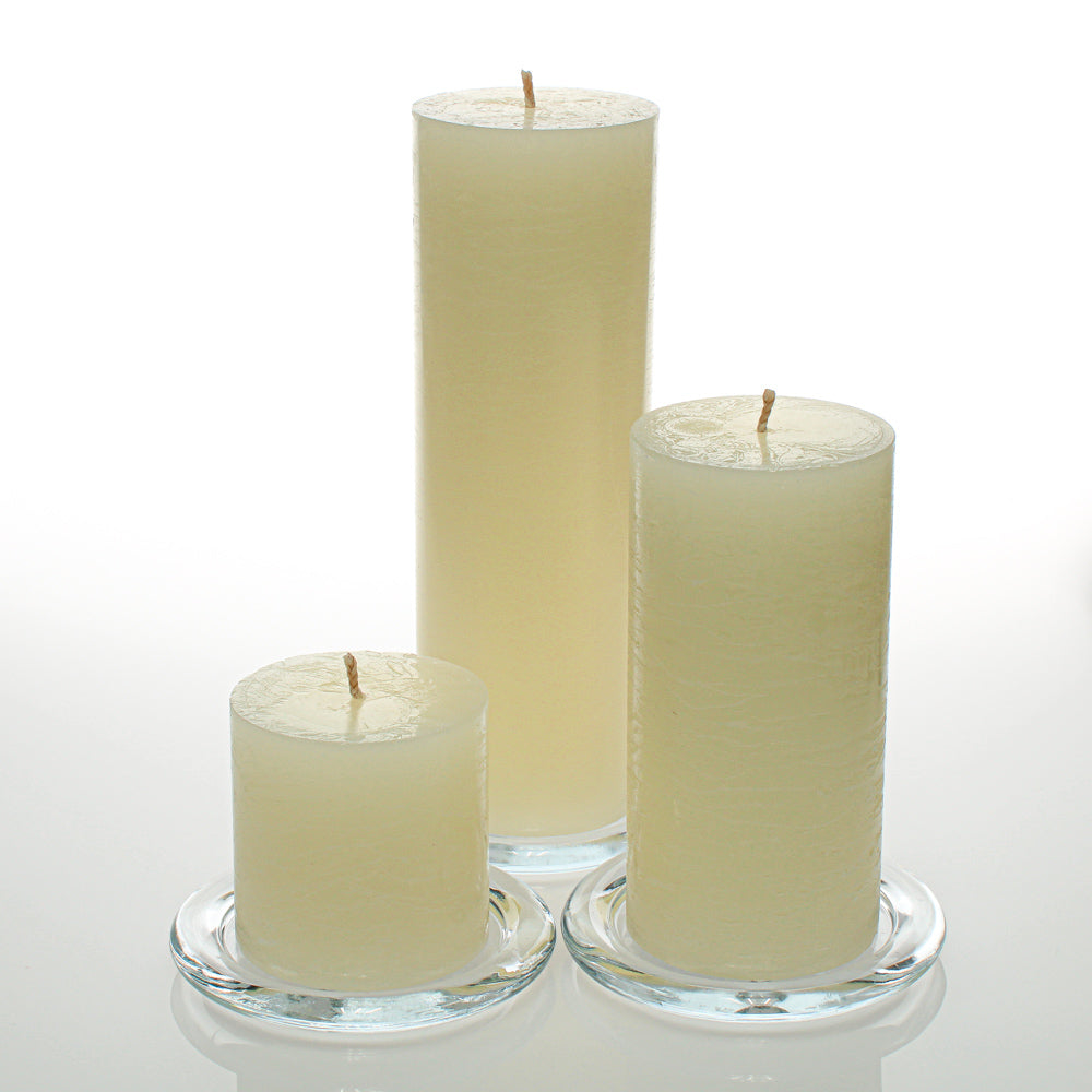 Richland Rustic Pillar Candle 3" x "3, 3" x 6" & 3"x 9" Light Ivory Set of 3