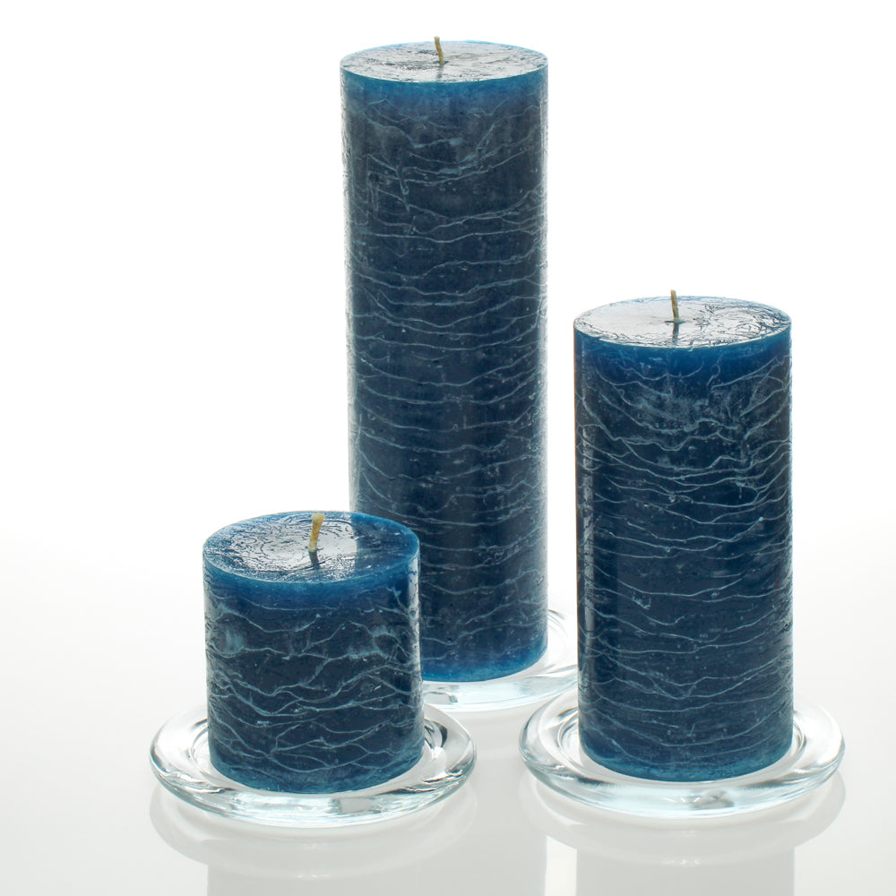 Richland Rustic Pillar Candle 3"x3", 3"x6" & 3"x9" Navy Blue Set of 36