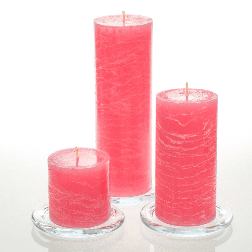 Richland Rustic Pillar Candle 3" x "3, 3" x 6" & 3"x 9" Pink Set of 3