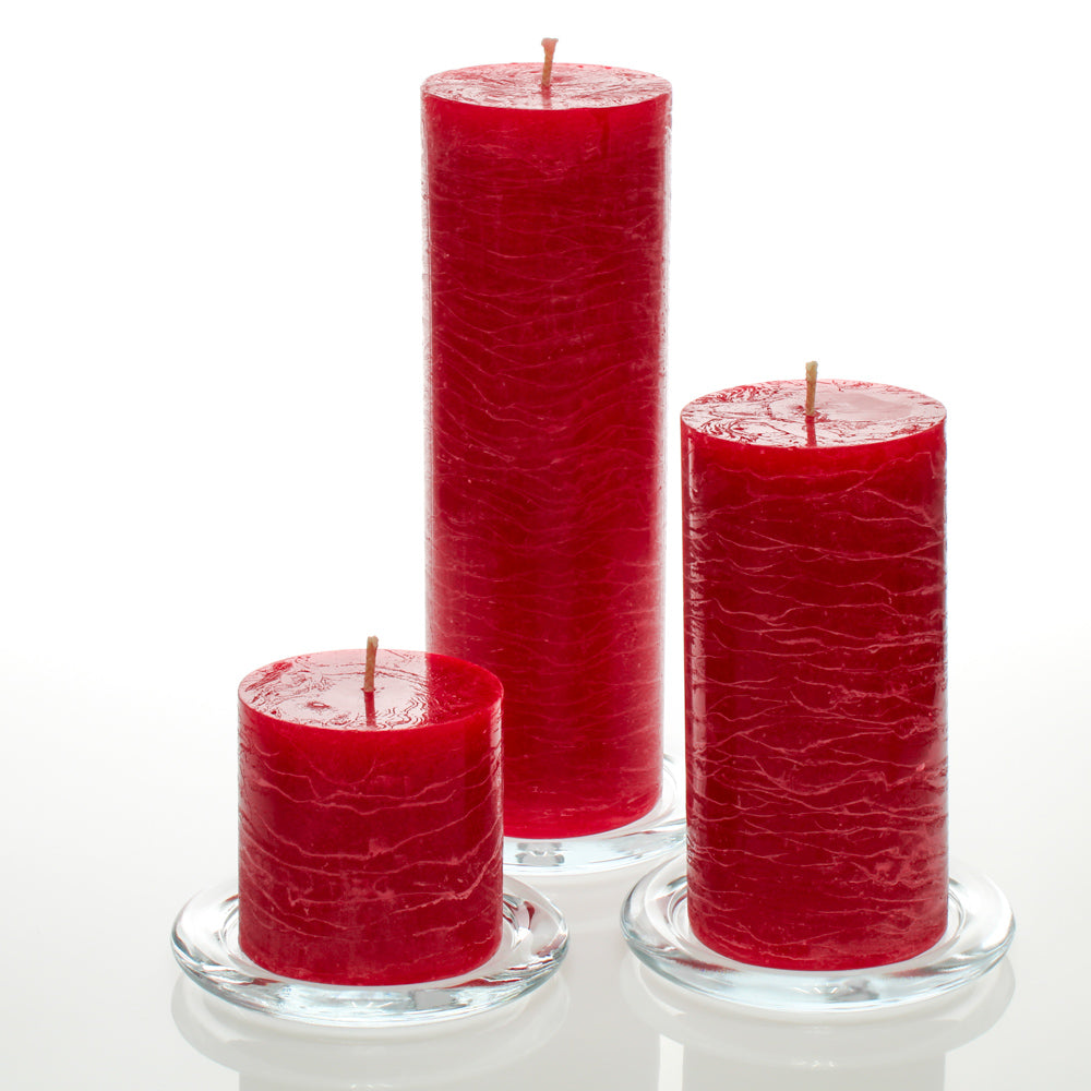 Richland Rustic Pillar Candle 3" x 3", 3" x 6" & 3"x 9" Red Set of 36