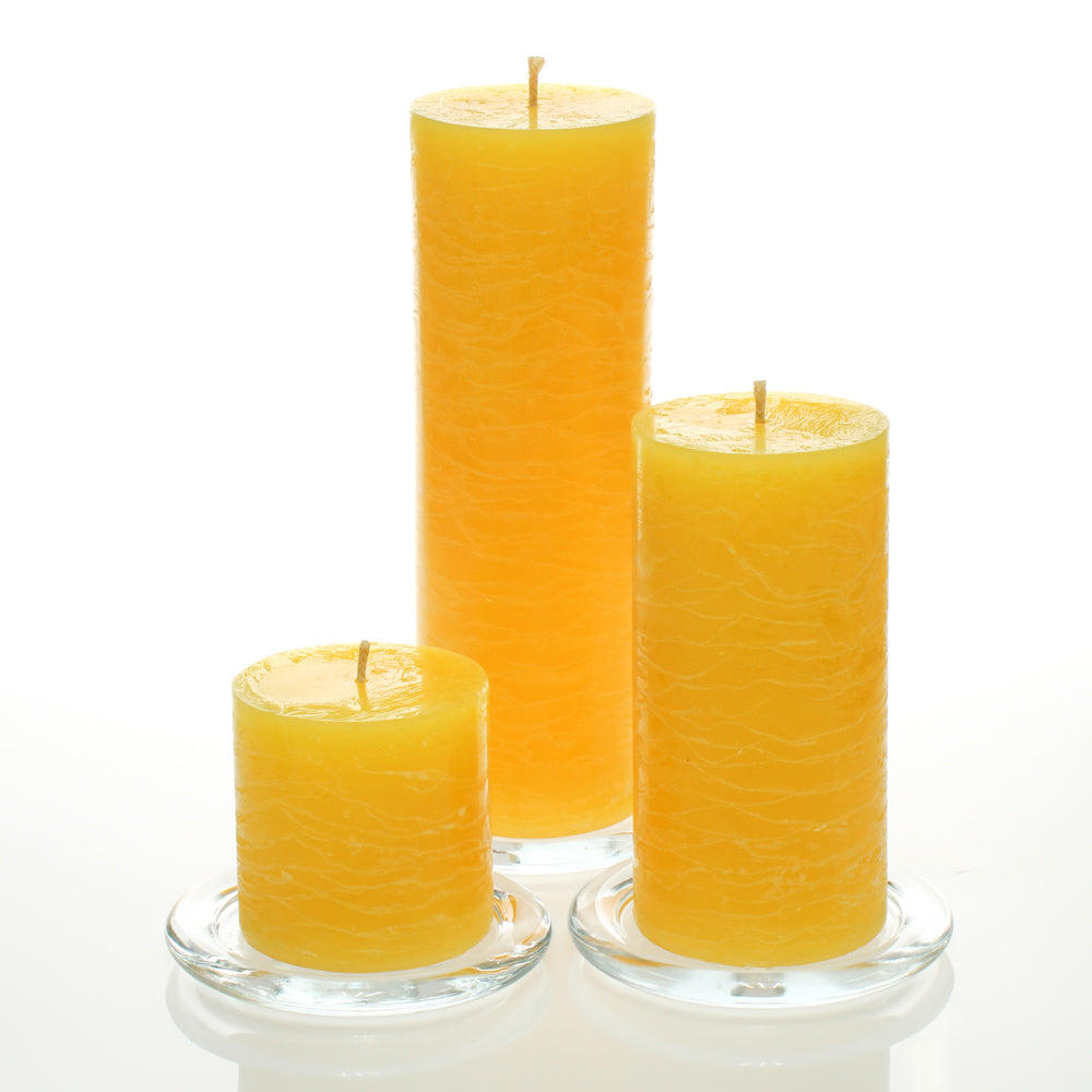 Richland Rustic Pillar Candle 3" x "3, 3" x 6" & 3"x 9" Yellow Set of 3