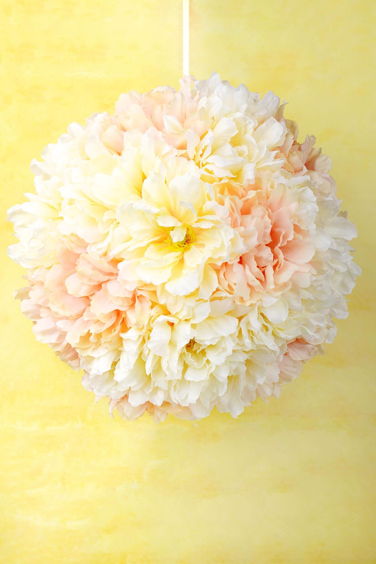 15" Silk Flower Cream & Blush Peony Ball, Hanging Decorations, Wedding Decor