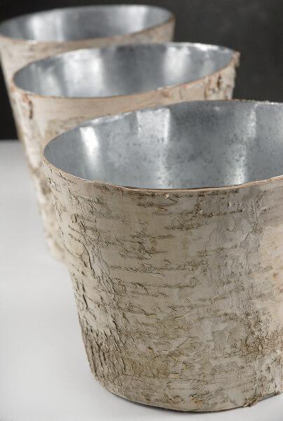 birch bark centerpiece vase 7in zinc planter - thumbnail number 3