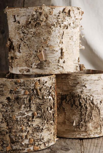 birch bark planter w plastic liner 7x6