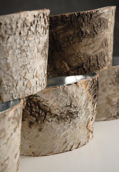 natural birch bark zinc pot planter 6x3 - thumbnail number 1