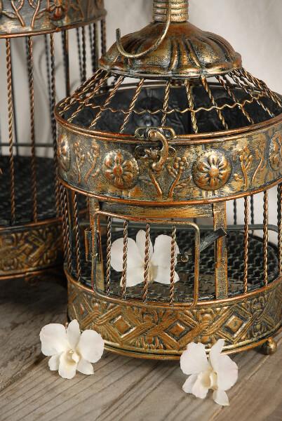 Vintage Brass Round Bird Cages Set of 2