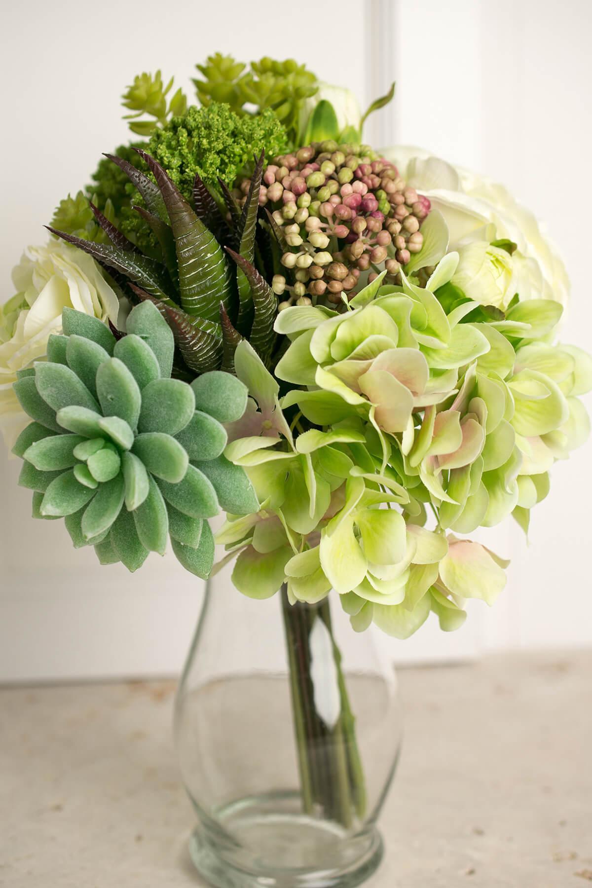 Real Touch Succulents with Faux Hydrangea & Rose Bouquet 12 - Quick Candles