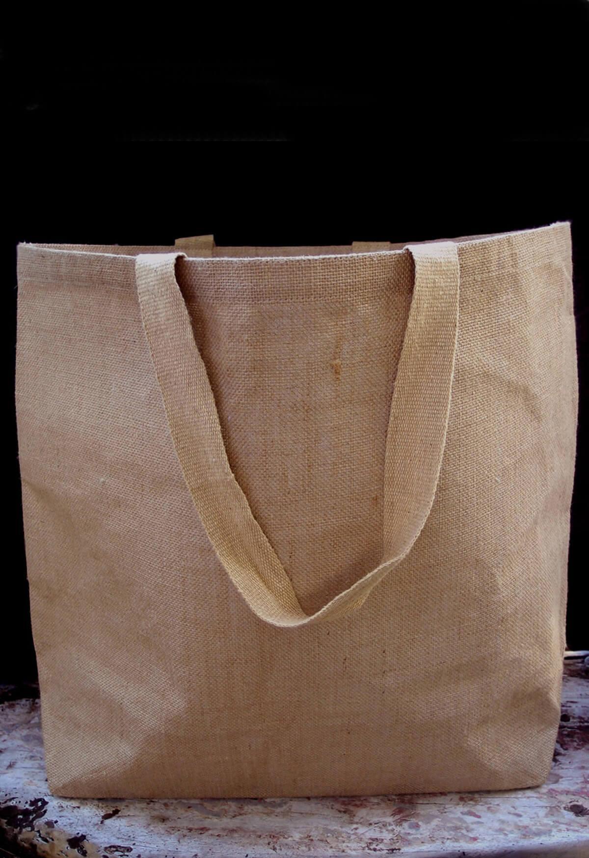Reusable Natural Brown Burlap Tote Bags, Large 12x7.75x12