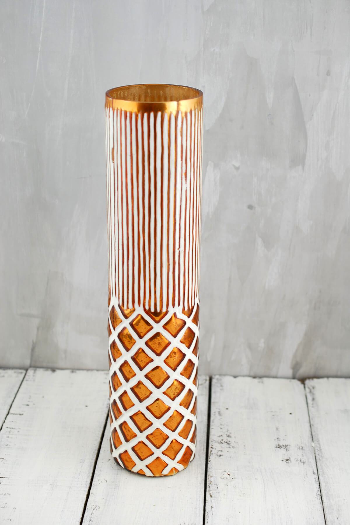 Boho Copper & White Ceramic Vase 13"