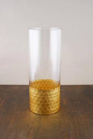 gold honeycomb cylinder vase 10 x 4
