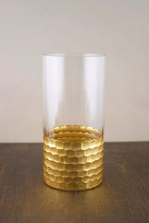 gold honeycomb cylinder vase 8 x 4