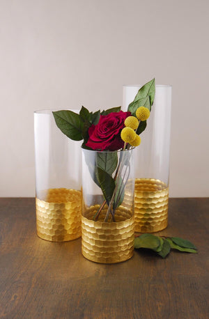 Gold Honeycomb Cylinder Vase 10" x 4"