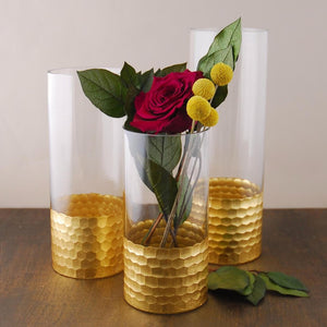 Gold Honeycomb Cylinder Vase 8" x 4"