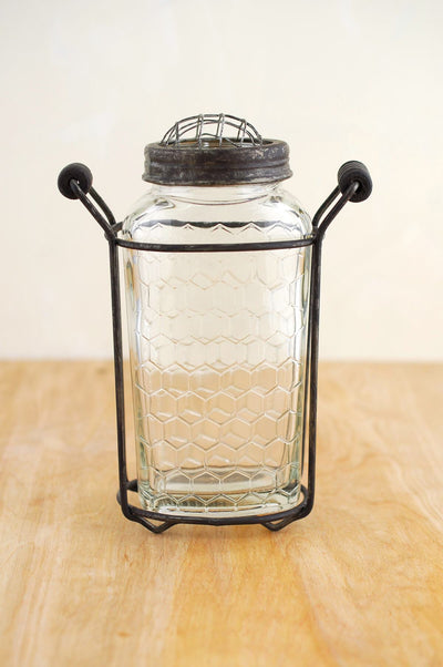 Glass Bottle Honeycomb 6in with Frog Lid