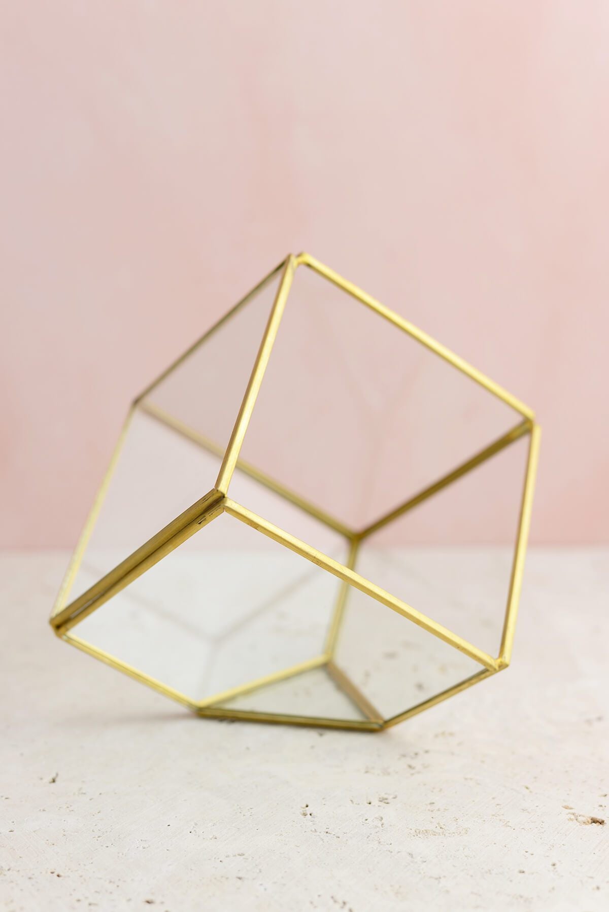 Glass Terrarium Cube Brass 4.7in