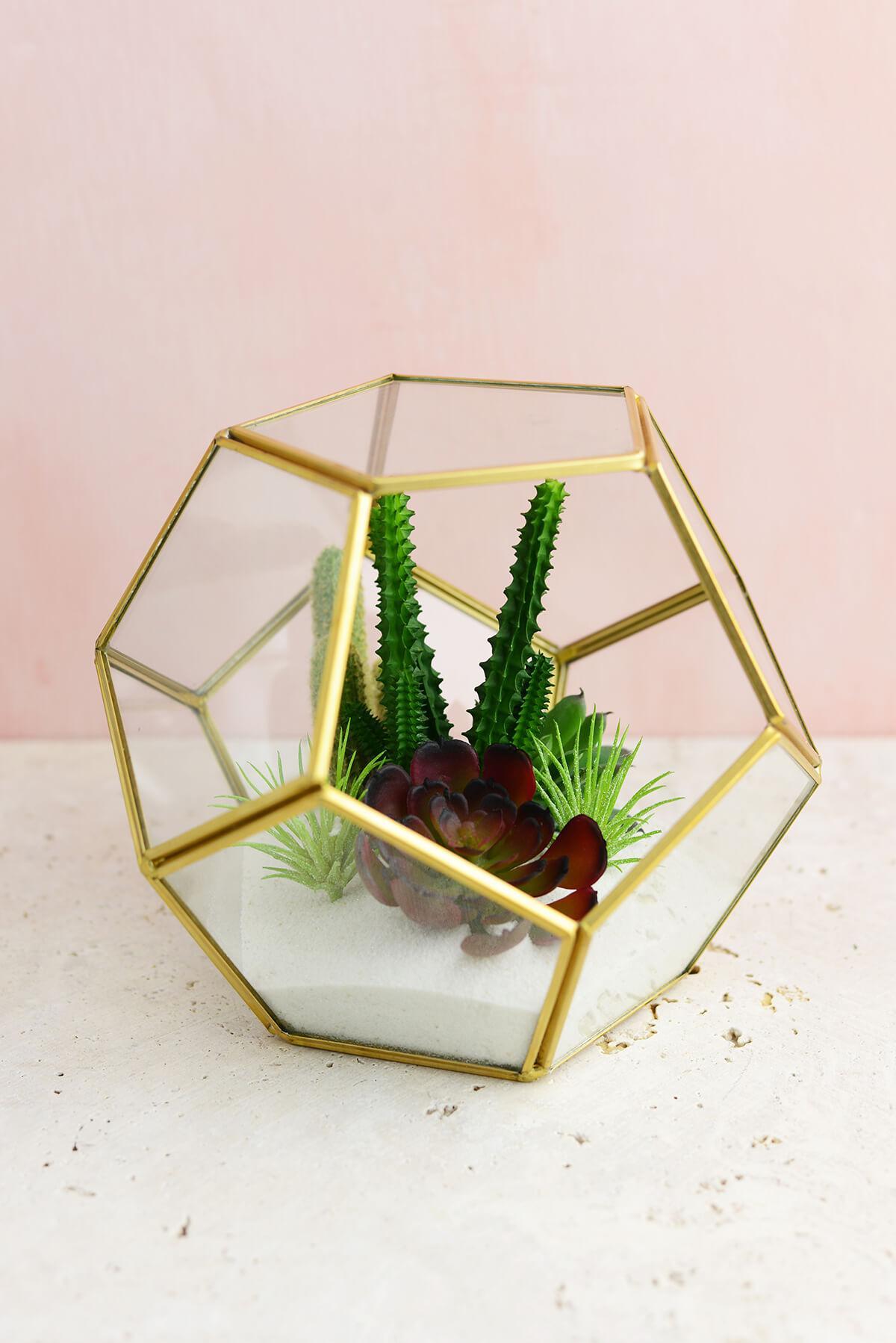 Hira Glass & Brass Dodecahedron Terrarium 6"