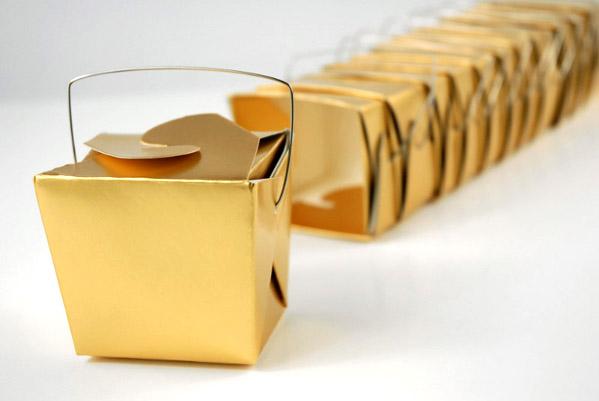 12 tiny gold metallic takeout boxes 8oz