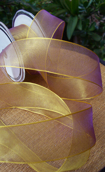 Gold & Purple Two-Tone Sheer Organdy Wired Ribbon 1.5in x 9yds