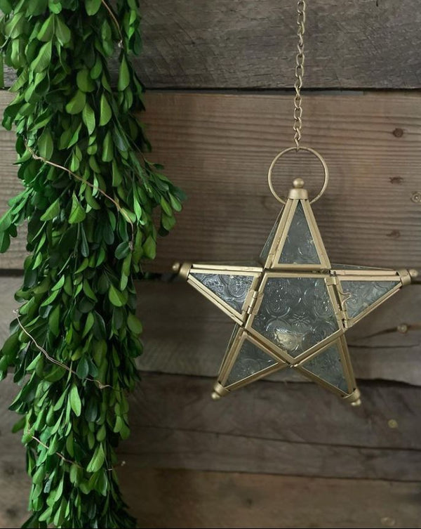 Richland Hanging Star Metal Tealight Lantern Gold with Clear