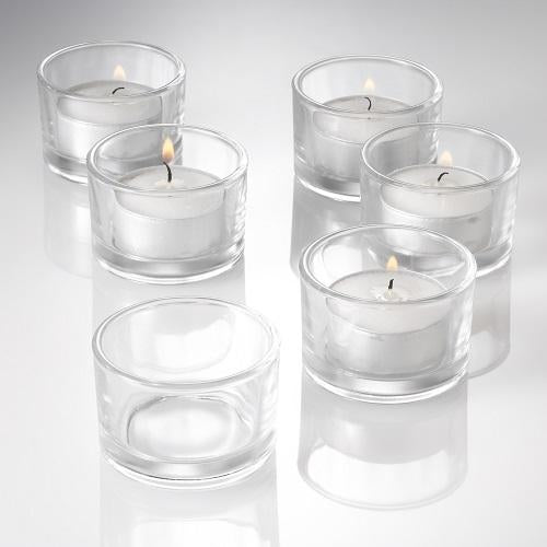 Set of 3 Tea Light Candle Holders Clear Glass Candle Holders