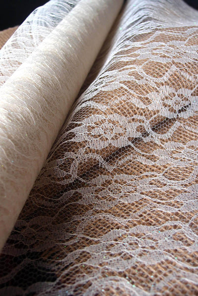 White Chantilly Lace Runner and Sash 14in x 10yds