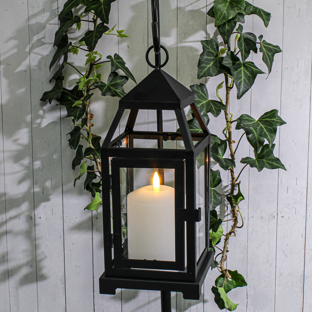 richland black contemporary metal lantern with clear glasses small