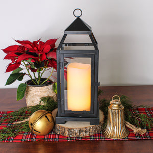 Richland Black Contemporary Metal Lantern with Clear Glass - Large